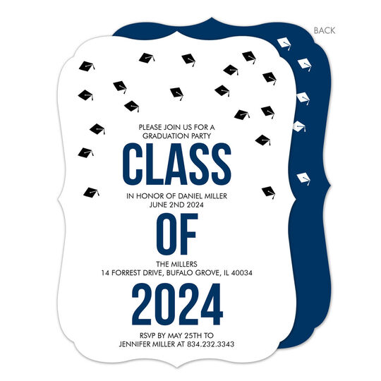 Navy Graduation Cap Confetti Invitations